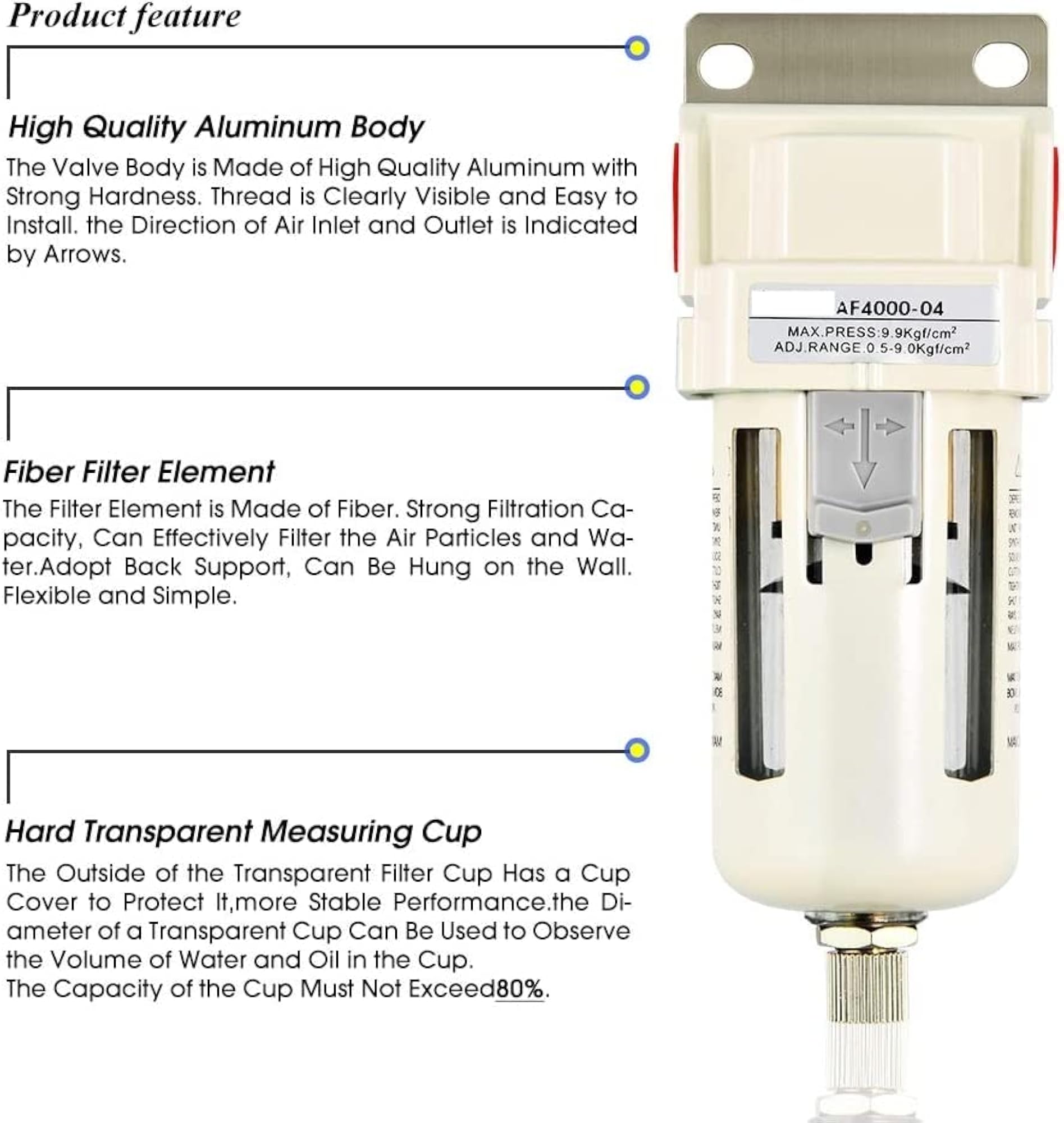 Pneumatic Air Filter Inline Drain Filter for Compressors